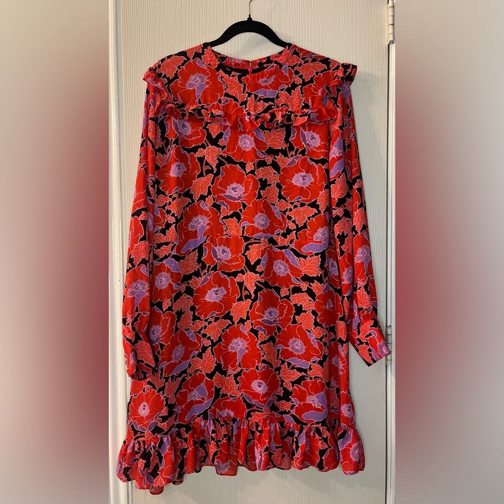 Who What Wear Pink Floral Long Sleeve Ruffle Dress - Picture 3 of 4